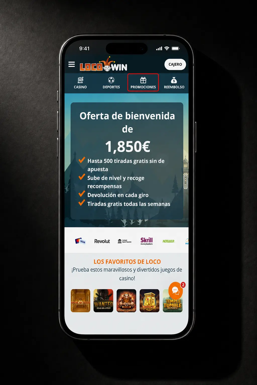 Activación del código promocional desde la app móvil de Locowin paso a paso
