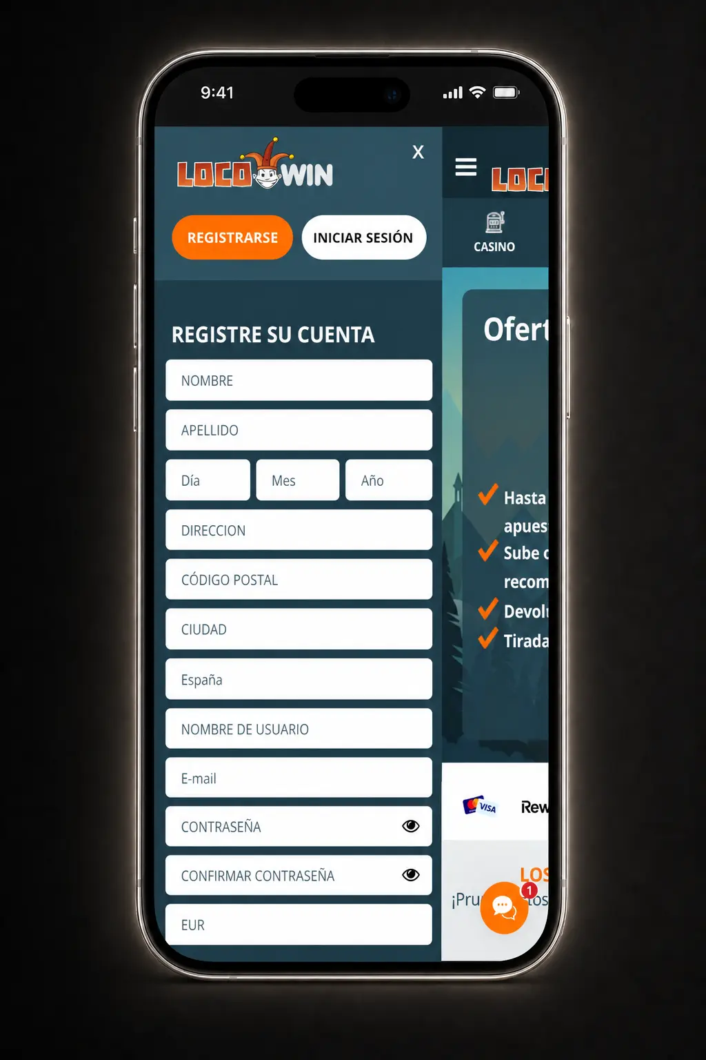 Pasos para registrarte y jugar en el casino en vivo de Locowin: ruleta, blackjack, bacará y game shows.