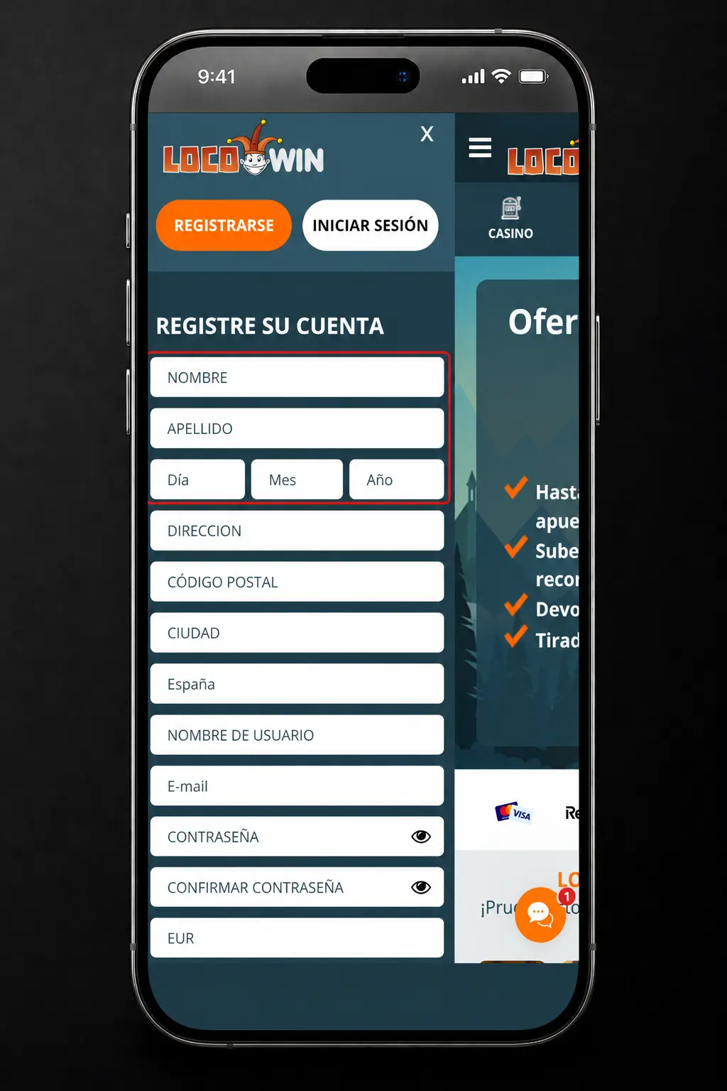 Pasos para registrarte en Locowin: formulario, datos personales, contraseña y verificación de cuenta por correo.