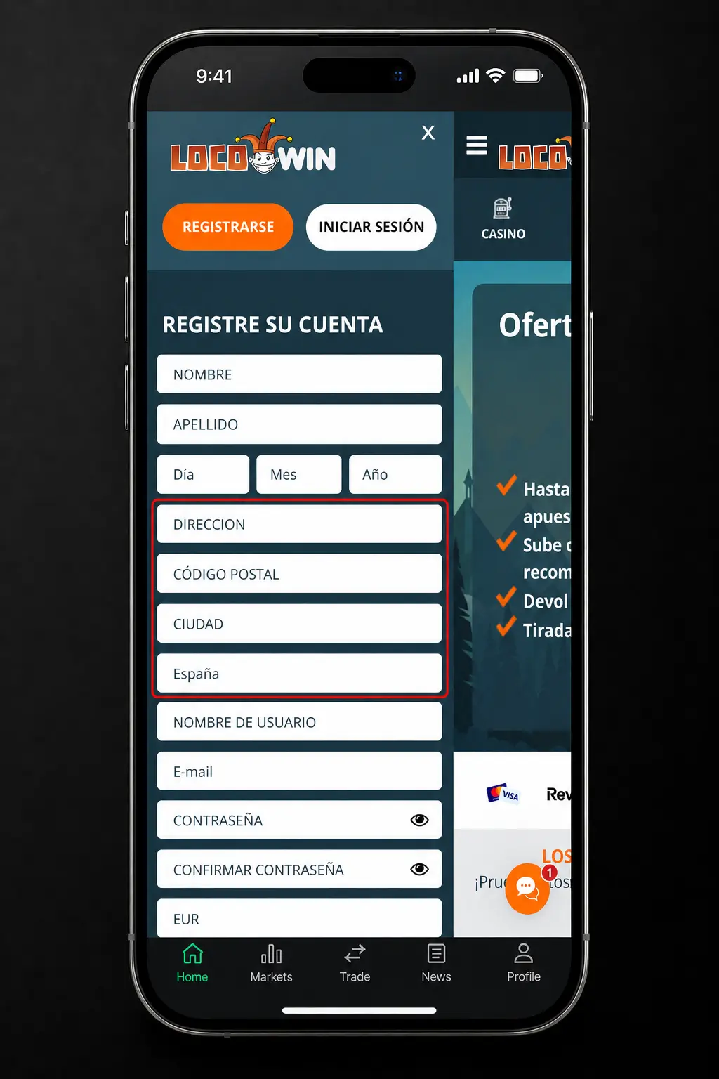 Pasos para registrarte en Locowin: formulario, datos personales, contraseña y verificación de cuenta.
