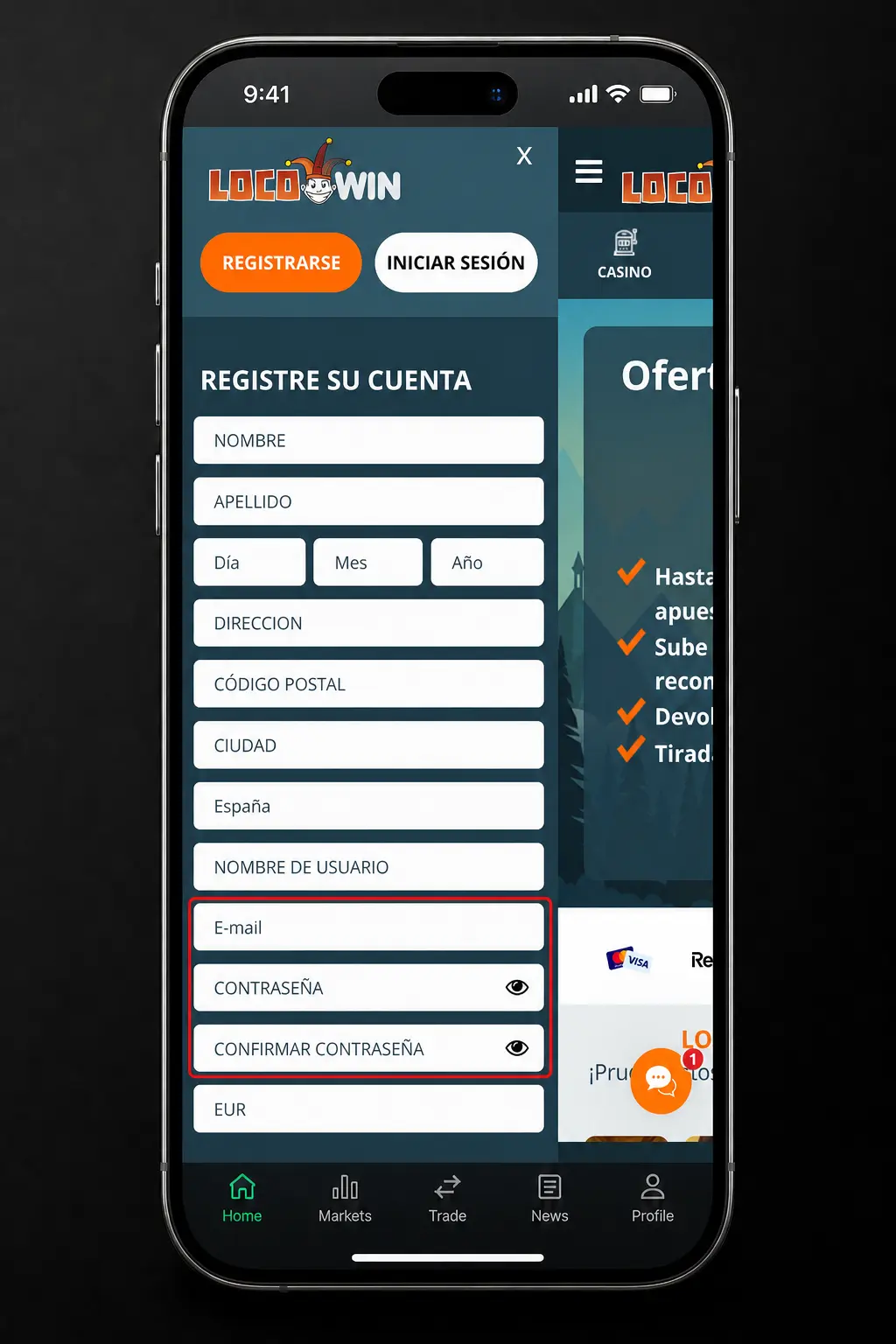 Pasos para registrarte en Locowin: formulario, datos personales, contraseña y verificación por correo electrónico.