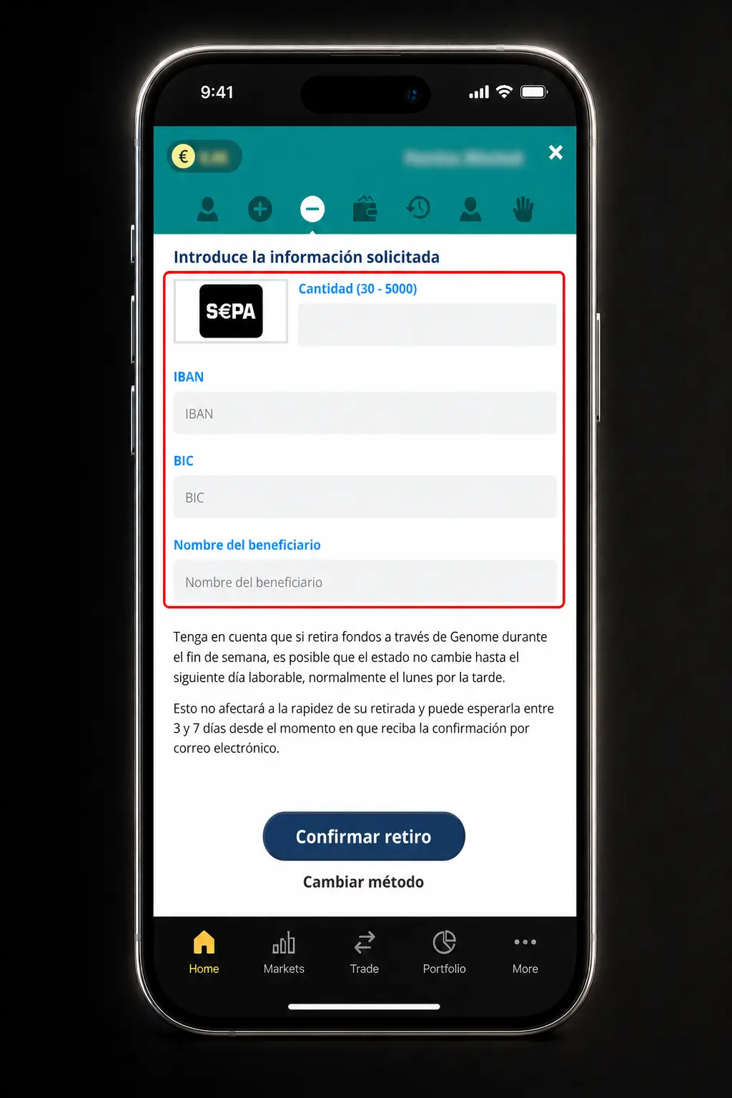 Pasos para retirar dinero de Locowin: verificar cuenta, elegir método de pago e indicar el monto a retirar.