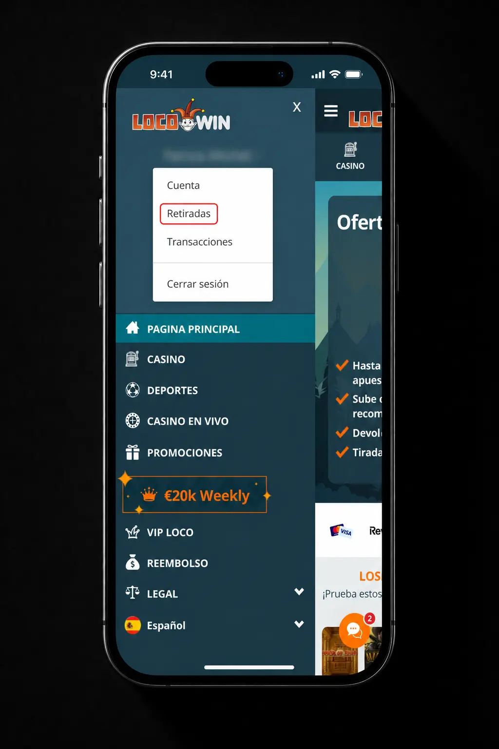 Pasos para retirar dinero en Locowin: inicia sesión, ve a Caja, elige método de pago, indica el monto y verifica tu cuenta.