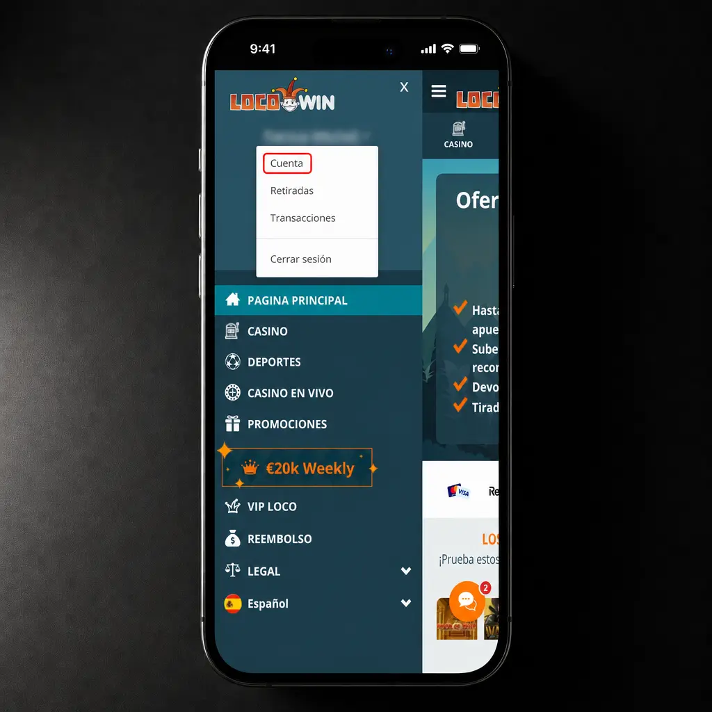 Pasos para verificar la cuenta en Locowin desde la web o la app, incluyendo documentación requerida