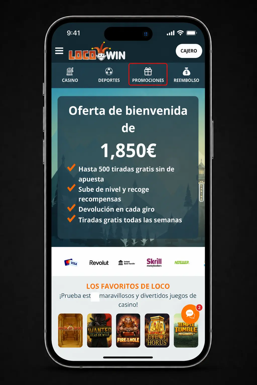 Pasos para reclamar tu bono en Locowin España: registro, depósito, código promocional y revisión en Mis Promociones.