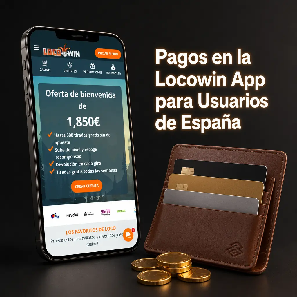 Métodos de pago disponibles en la app Locowin para usuarios de España: tarjetas, transferencias, SOFORT, criptomonedas y más.