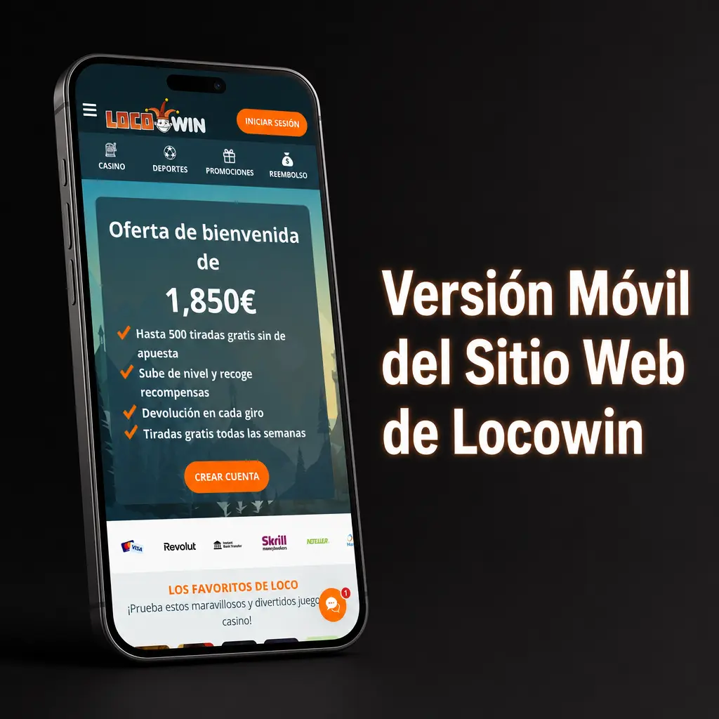 Versión móvil de Locowin accesible desde el navegador con apuestas deportivas, casino en vivo, depósitos y retiros